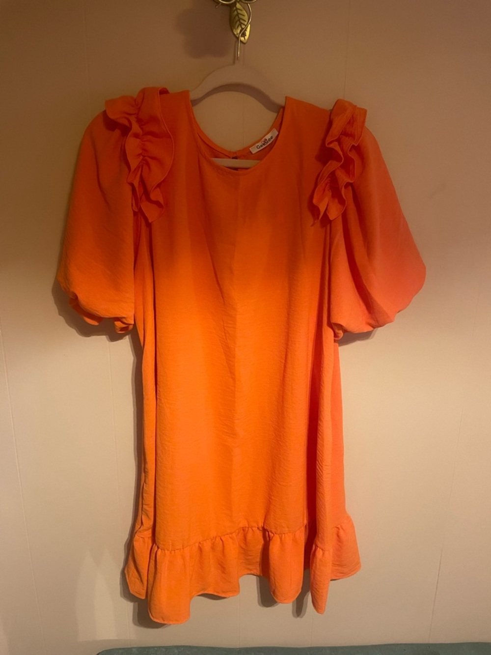 Women's Asymmetrical Ruffle-Sleeve Dress in Bright Orange
